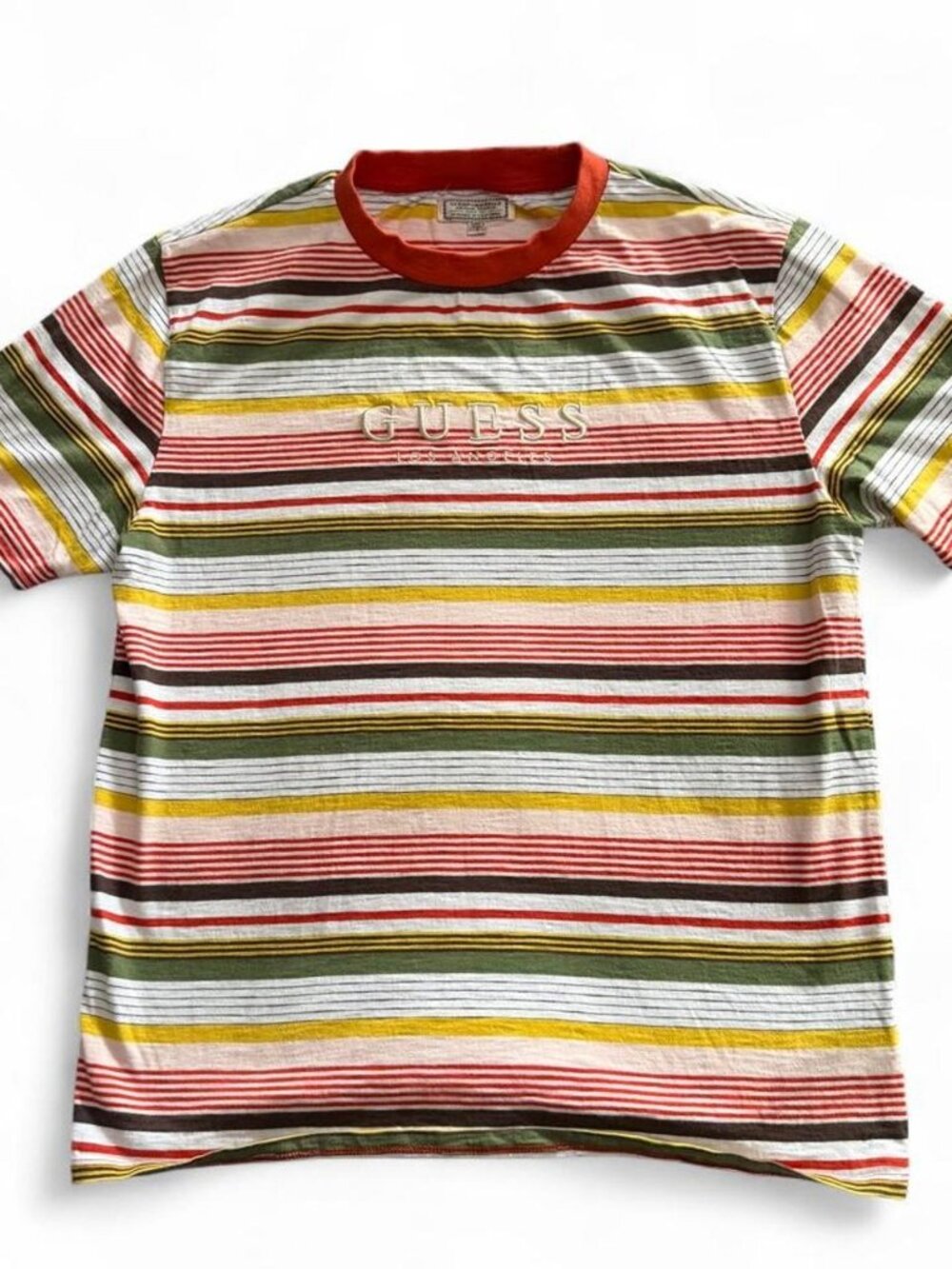 Guess Originals Multi Stripe Short Sleeve T-Shirt Embroidered Logo Men's Size S